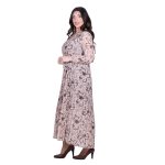 Platinum Φόρεμα Μπεζ Με Καφέ Floral Σχέδιο Γυναικείο Πλισέ All Day Free Size - 3574-B - Image 3