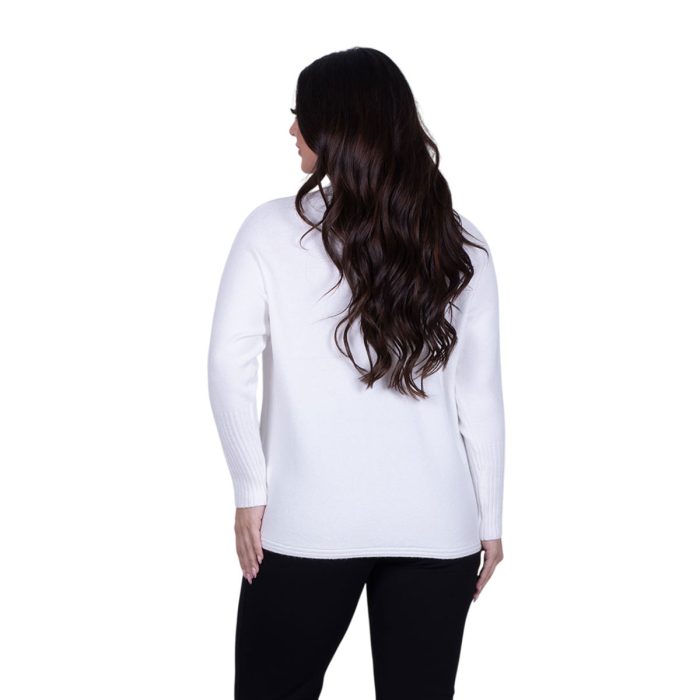 Gomore Μπλούζα Λευκή Γυναικεία Με Μακρύ Λαιμό Casual Πλεκτή All Day Free Size - 43176-W - Image 3