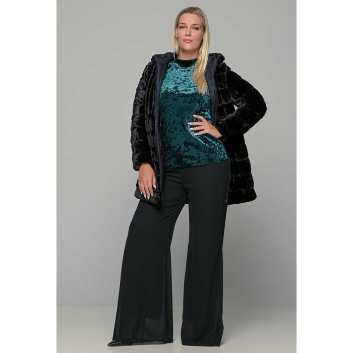 Gomore Μπλούζα Πράσινη Γυναικεία Με Ψηλό Λαιμό Βελουτέ All Day - GM-36126-GR - Image 3