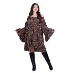 Fairyland Φόρεμα Μαύρο Με Animal Print Γυναικείο Κοντό Εβαζέ Με Μανίκια Καμπάνα All Day Free Size - 50281-CM - Image 4