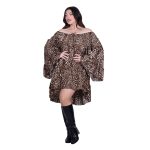 Fairyland Φόρεμα Καφέ Με Leopard Print Γυναικείο Κοντό Εβαζέ Με Μανίκια Καμπάνα All Day Free Size - 50281-LP - Image 2