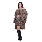 Fairyland Φόρεμα Καφέ Με Leopard Print Γυναικείο Κοντό Εβαζέ Με Μανίκια Καμπάνα All Day Free Size - 50281-LP - Image 3