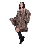 Fairyland Φόρεμα Καφέ Με Leopard Print Γυναικείο Κοντό Εβαζέ Με Μανίκια Καμπάνα All Day Free Size - 50281-LP - Image 4