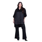 Platinum Πουκάμισα Μαύρη Γυναικεία Mακρυμάνικη Μακριά Σατινέ All Day Free Size - 5042-42-B