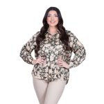 Platinum Πουκάμισο Χακί Με Εκρού Print Γυναικείο Mακρυμάνικο All Day Free Size – 5268-6C