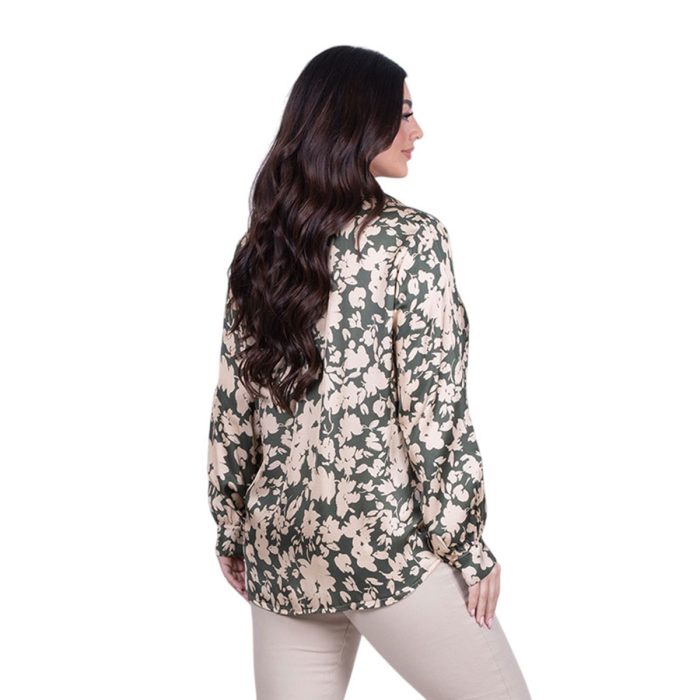 Platinum Πουκάμισο Χακί Με Εκρού Print Γυναικείο Mακρυμάνικο All Day Free Size – 5268-6C - Image 4