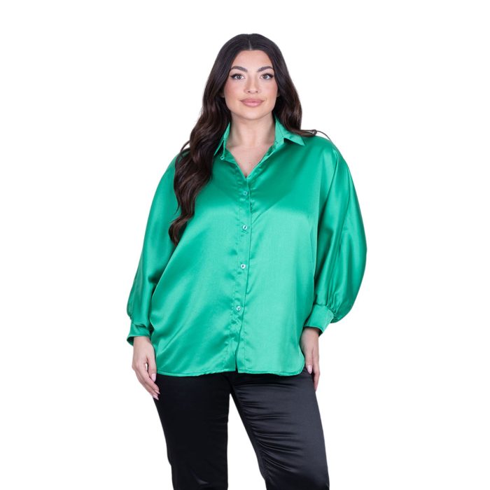 Platinum Πουκάμισο Πράσινο Brazil  Γυναικείο Σατινέ Μακρύ Με Γιακά All Day Free Size - 5337-42-GP - Image 3