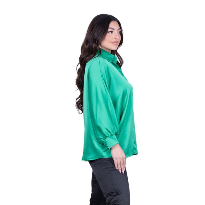 Platinum Πουκάμισο Πράσινο Brazil  Γυναικείο Σατινέ Μακρύ Με Γιακά All Day Free Size - 5337-42-GP - Image 4