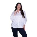 Platinum Πουκάμισο Λευκό Γυναικείο Σατινέ Μακρύ Με Γιακά All Day Free Size - 5337-42-W