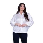 Platinum Πουκάμισο Λευκό Γυναικείο Σατινέ Μακρύ Με Γιακά All Day Free Size - 5337-42-W - Image 2
