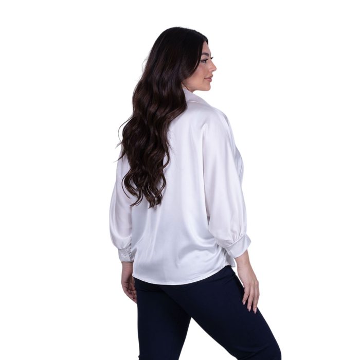 Platinum Πουκάμισο Λευκό Γυναικείο Σατινέ Μακρύ Με Γιακά All Day Free Size - 5337-42-W - Image 4