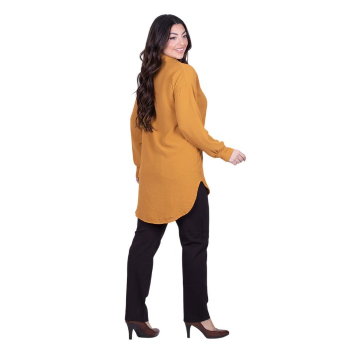 Platinum Πουκάμισο Ώχρα Γυναικείο Mακρυμάνικο Μακρύ Ασύμμετρο All Day Free Size - 5562-XC - Image 4