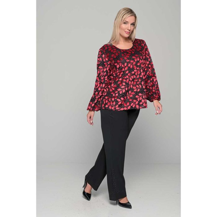 Gomore Μπλούζα Γρενά Γυναικεία Βελούδο Με Ανάγλυφα Σχέδια Βραδινή XXL - 56201-R - Image 5