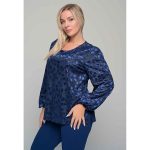 Gomore Μπλούζα Μπλε Γυναικεία Βελούδο Με Ανάγλυφα Σχέδια Βραδινή XXL - GM-56201 - Image 2