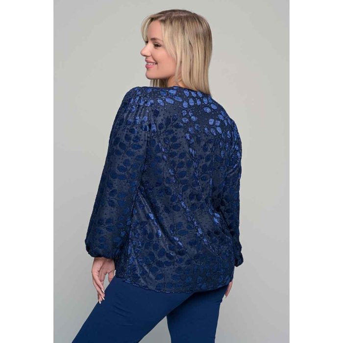 Gomore Μπλούζα Μπλε Γυναικεία Βελούδο Με Ανάγλυφα Σχέδια Βραδινή XXL - GM-56201 - Image 3