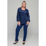 Gomore Μπλούζα Μπλε Γυναικεία Βελούδο Με Ανάγλυφα Σχέδια Βραδινή XXL - GM-56201 - Image 7