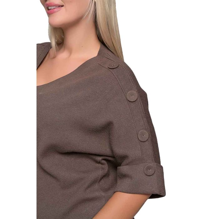 Gomore Μπλούζα Καφέ Γυναικεία Πλεκτή Με Ντεκολτέ All Day Free Size - 56231 - Image 5