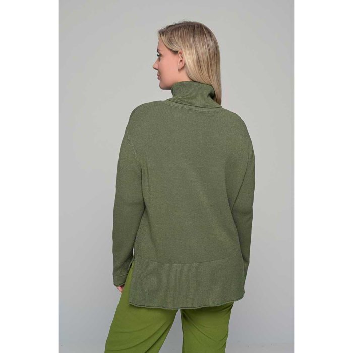 Gomore Μπλούζα Λαδί Γυναικεία Πλεκτή Με Ζιβάγκο Ασύμμετρη All Day Free Size - 56232-GR - Image 3