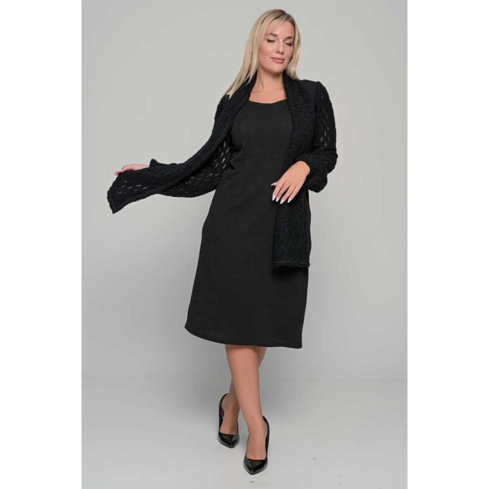 Gomore Φόρεμα Μαύρο Γυναικείο Με Κασκόλ & Δαντέλα Μidi Σε Ίσια Γραμμή - GM-56768 - Image 6