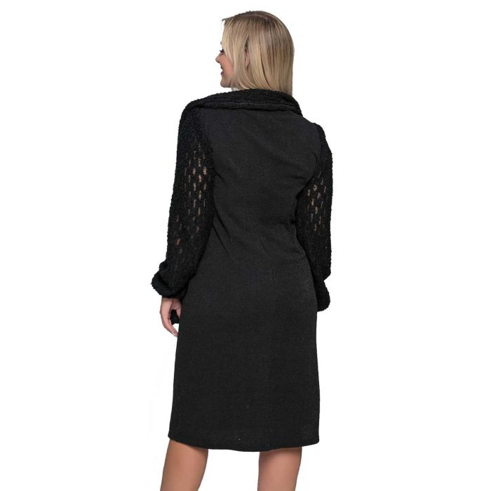 Gomore Φόρεμα Μαύρο Γυναικείο Με Κασκόλ & Δαντέλα Μidi Σε Ίσια Γραμμή - GM-56768 - Image 3