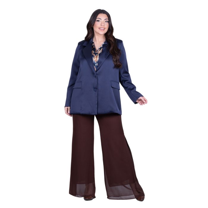 Fairyland Moschato Σακάκι Μπλε Γυναικείο Σατινέ Με Κουμπιά All Day Free Size - 67658-BL - Image 5