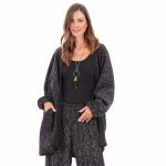 Platinum Σετ Ζακέτα - Παντελόνα Μαύρη - Ασημί Λούρεξ Γυναικεία Φαρδύ All Day Free Size - IT-7122 - Image 2