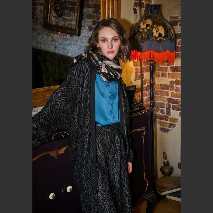 Platinum Σετ Ζακέτα - Παντελόνα Μαύρη - Ασημί Λούρεξ Γυναικεία Φαρδύ All Day Free Size - IT-7122 - Image 4