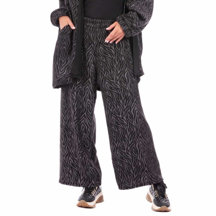 Platinum Σετ Ζακέτα - Παντελόνα Μαύρη - Ασημί Λούρεξ Γυναικεία Φαρδύ All Day Free Size - IT-7122 - Image 3