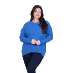 Platinum Μπλούζα Μπλε Γυναικεία Πλεκτή Με Πλεξούδες Ασύμμετρη All Day Free Size - 73937-BL - Image 2