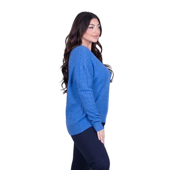 Platinum Μπλούζα Μπλε Γυναικεία Πλεκτή Με Πλεξούδες Ασύμμετρη All Day Free Size - 73937-BL - Image 3
