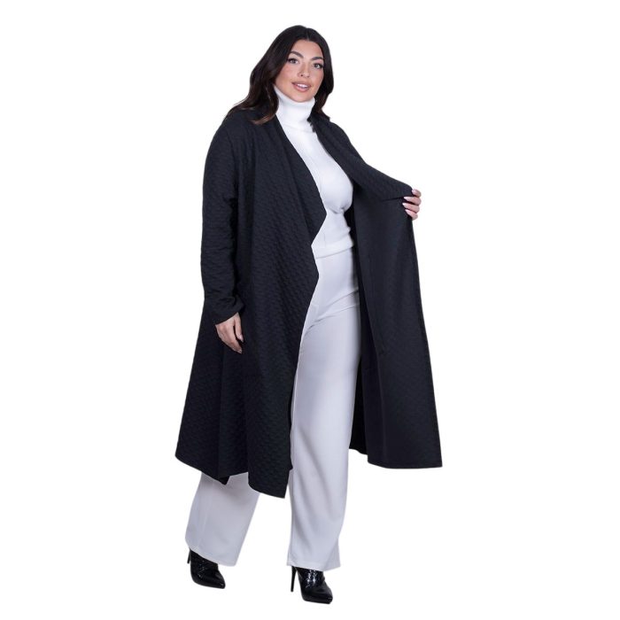 Fairyland Moschato Παλτό Μαύρο Γυναικείο Ανάγλυφο Σχέδιο Με Τσέπες Casual All Day Free Size - FM-76208-BC - Image 3