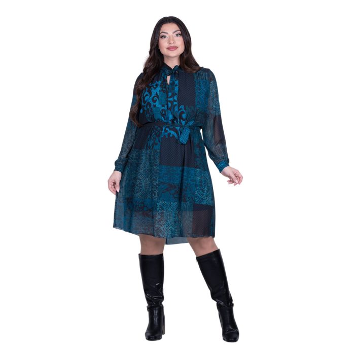 Platinum Φόρεμα Πετρόλ Με Εμπριμέ Σχέδια Γυναικείο Νεανικό Εβαζέ All Day Free Size - 78-GU-FS