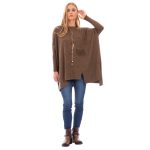 Platinum Μπλούζα Καφέ Γυναικεία Μακριά Φαρδιά Ασύμμετρη Casual All Day Free Size - 8566 - Image 2