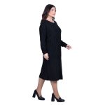 Platinum Φόρεμα Μαύρο Γυναικείο Πλεκτό Με Ανάγλυφα Σχέδια Casual Εβαζέ Midi All Day Free Size - 8595-BC - Image 2