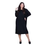 Platinum Φόρεμα Μαύρο Γυναικείο Πλεκτό Με Ανάγλυφα Σχέδια Casual Εβαζέ Midi All Day Free Size - 8595-BC - Image 3