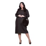 Platinum Φόρεμα Dark Chocolate Γυναικείο Πλεκτό Με Ανάγλυφα Σχέδια Casual Εβαζέ Midi All Day Free Size - 8595-DR - Image 5