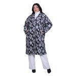 Platinum Παλτό Ασπρόμαυρο Γυναικείο Με Σχέδιο Ρόμβους All Day Free Size - BC-52637