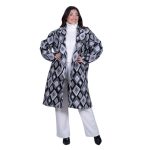 Platinum Παλτό Ασπρόμαυρο Γυναικείο Με Σχέδιο Ρόμβους All Day Free Size - BC-52637 - Image 2