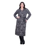 Gomore Φόρεμα Ασπρόμαυρο Γυναικείο Με Σχέδια Ζέμπρα Γιακά Μidi Ίσια Γραμμή & Ζώνη - BC-56766