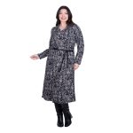 Gomore Φόρεμα Ασπρόμαυρο Γυναικείο Με Σχέδια Ζέμπρα Γιακά Μidi Ίσια Γραμμή & Ζώνη - BC-56766 - Image 2