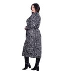 Gomore Φόρεμα Ασπρόμαυρο Γυναικείο Με Σχέδια Ζέμπρα Γιακά Μidi Ίσια Γραμμή & Ζώνη - BC-56766 - Image 3