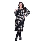 Gomore Φόρεμα Μαύρο Με Λαδί & Εκρού Γεωμετρικά Σχέδια Γυναικείο Μidi Σε Ίσια Γραμμή - BC-56769