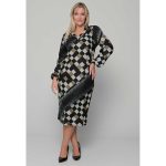 Gomore Φόρεμα Μαύρο Με Λαδί & Εκρού Γεωμετρικά Σχέδια Γυναικείο Μidi Σε Ίσια Γραμμή - BC-56769 - Image 2