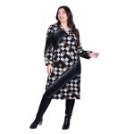 Gomore Φόρεμα Μαύρο Με Λαδί & Εκρού Γεωμετρικά Σχέδια Γυναικείο Μidi Σε Ίσια Γραμμή - BC-56769 - Image 3