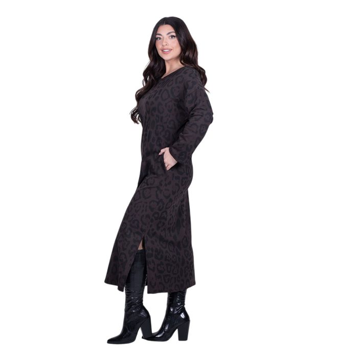 Fairyland Φόρεμα Καφέ Γυναικείο Με Animal Print Casual Μακρύ All Day Free Size - BR-12642-LP - Image 3