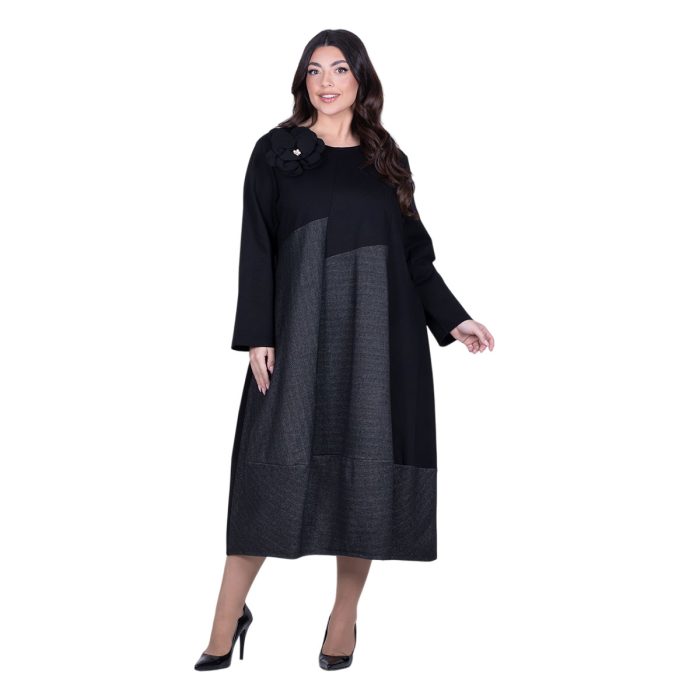 Fairyland Φόρεμα Μαύρο - Γκρι Γυναικείο Midi Εβαζέ All Day Free Size - FM-1020-GR - Image 3