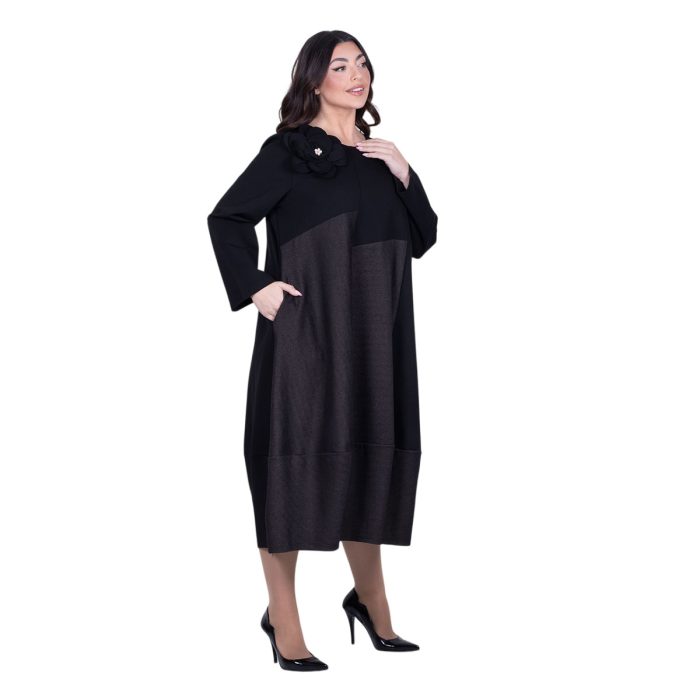 Fairyland Φόρεμα Μαύρο - Μόκα Γυναικείο Midi Εβαζέ All Day Free Size - FM-1020 - Image 4