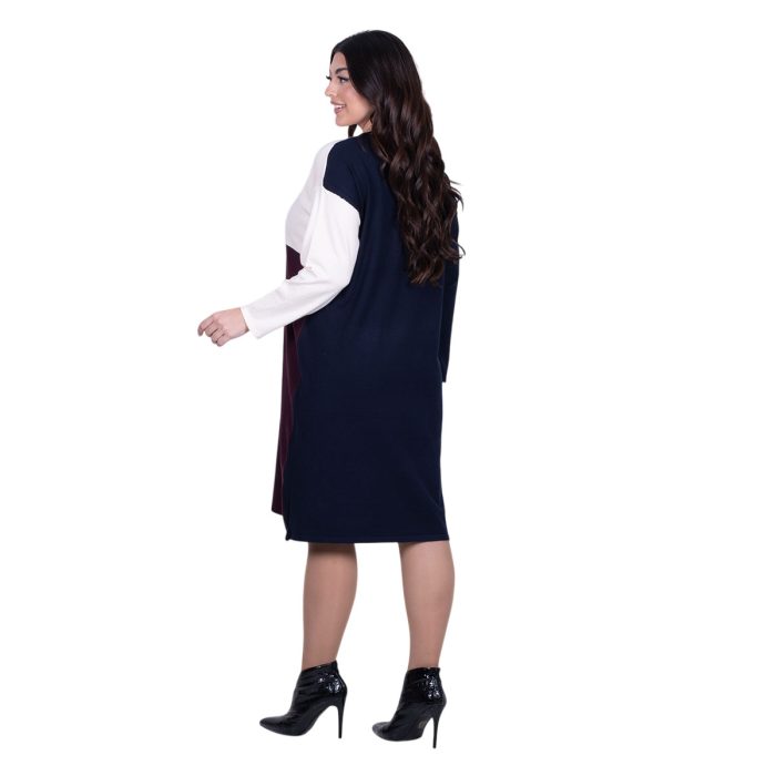 Fairyland Φόρεμα Μπλε Με Δαμασκηνί & Εκρού Γυναικείο Πλεκτό Μidi Casual All Day Free Size - FM-1062-BL - Image 5