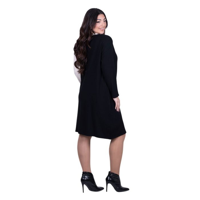 Fairyland Φόρεμα Μαύρο Με Camel & Εκρού Γυναικείο Πλεκτό Μidi Casual All Day Free Size - FM-1062-CL - Image 4