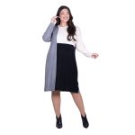 Fairyland Φόρεμα Γκρι Με Μαύρο & Εκρού Γυναικείο Πλεκτό Μidi Casual All Day Free Size - FM-1062-GR